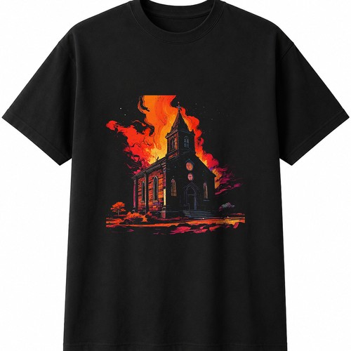 Bunte kirchenruine flammen - bunte,