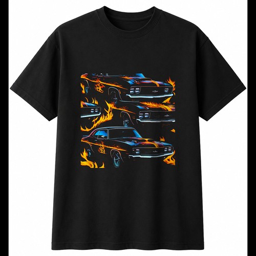 Neon muscle car - muscle, flames